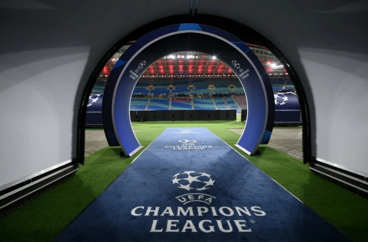 Le tunnel menant à la pelouse du RB Leipzig avant la réception du Paris Saint-Germain le 3 novembre 2021 en match du groupe A de la Ligue des champions
