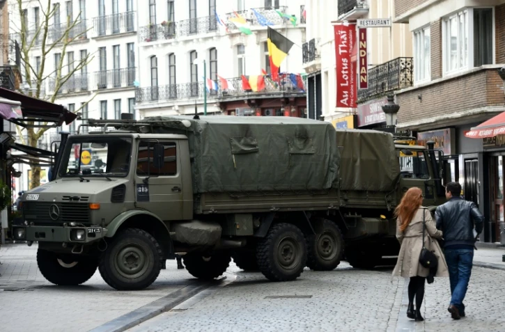 Un véhicule de l'armée belge à Bruxelles, le 27 mars 2016