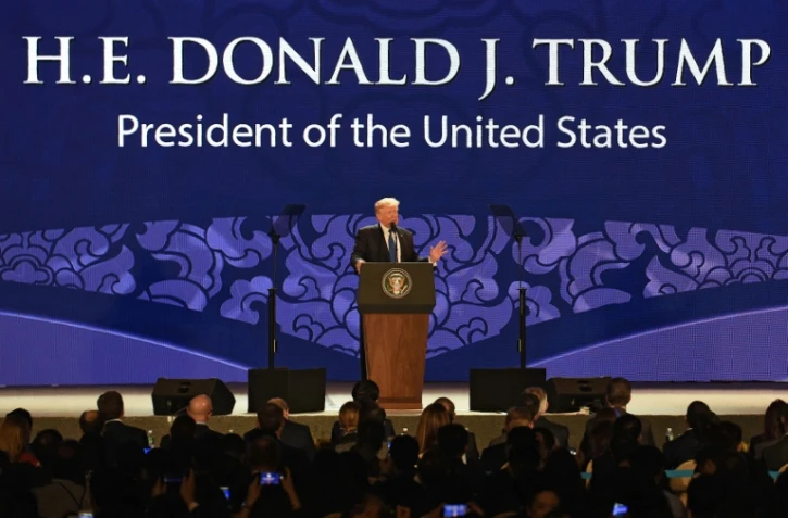 Discours de Donald Trump lors du sommet annuel annuel du forum de l'Asie-Pacifique (Apec), à Danang (Vietnam), le 10 novembre 2017