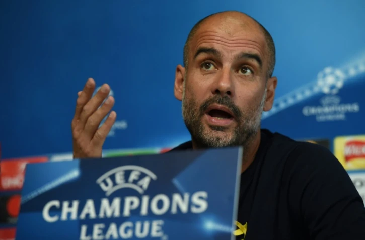 L'entraîneur espagnol de Manchester City, Pep Guardiola, lors d'une conférence de presse à Manchester, le 9 avril 2018