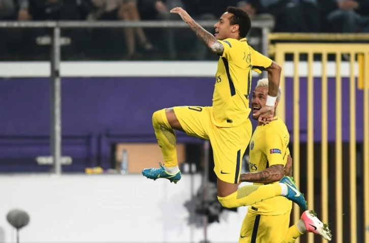 Neymar fête son but pour le PSG face à Anderlecht, le 18 octobre 2017 à Bruxelles