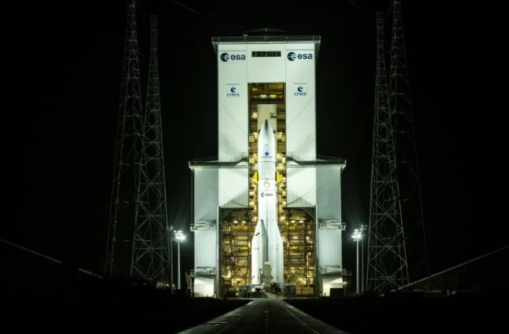 La fusée Ariane 6 de l'Agence spatiale européenne (ESA) au Centre spatial de Kourou, en Guyane française, le 3 mars 2025