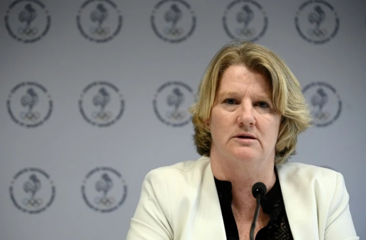La présidente du CNOSF Brigitte Henriques lors d'un point presse à la Maison du sport français à Paris, le 12 octobre 2022