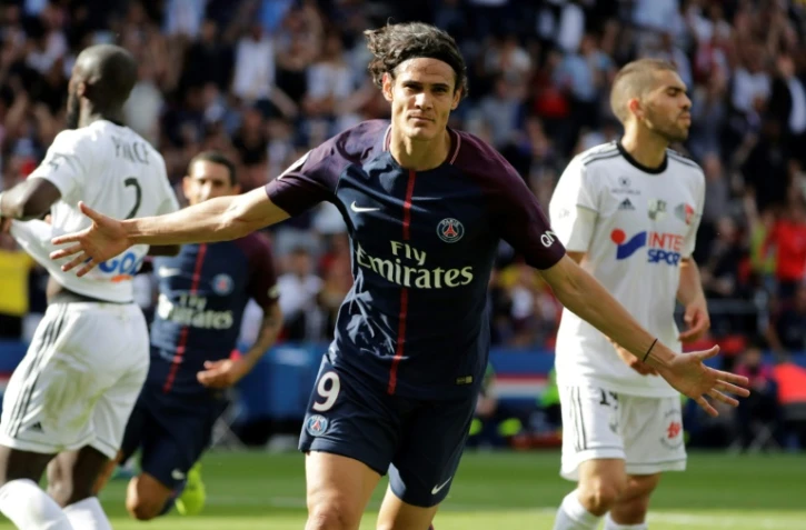 L'attaquant du PSG Edinson Cavani auteur du premier but face à Amiens, le 5 août 2017 au Parc des Princes