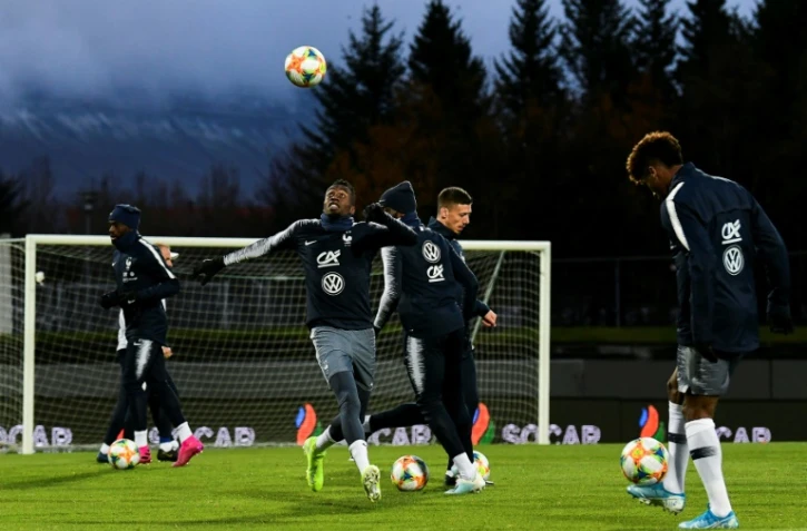 Les joueurs de l'équipe de France lors d'une séance d'entraînement à Reykjavik, le 10 octobre 2019 à la veille d'affronter l'Irlande