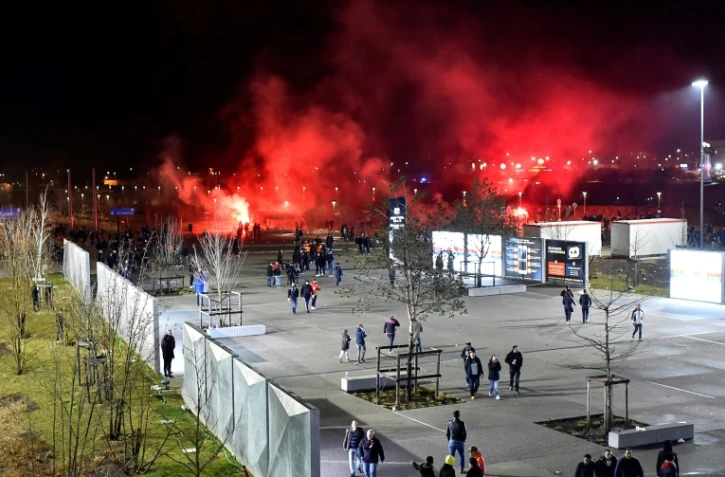 Abords du stade de l'OL avant le match contre le CSKA Moscou, le 15 mars 2018 à Lyon