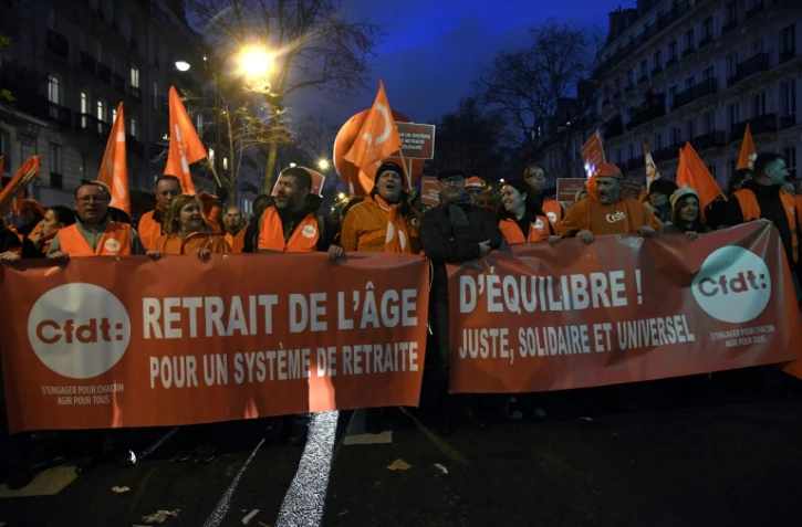 Des membres de la CFDT lors de la manifestation du 17 décembre 2019 à Paris