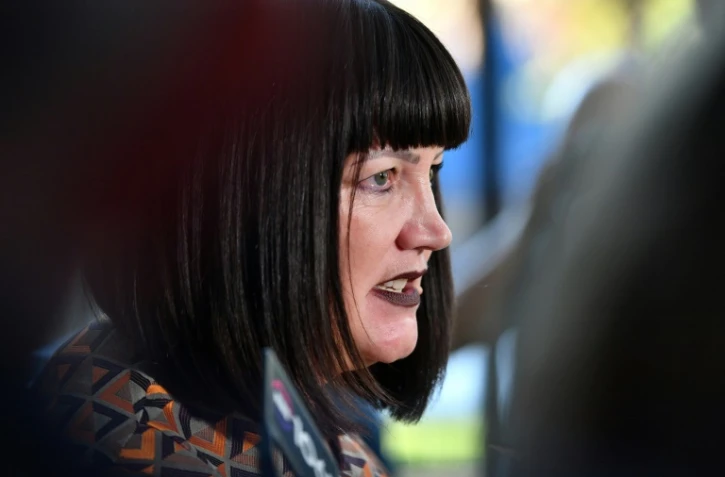 La patronne de la fédération australienne de rugby Raelene Castle lors d'une conférence de presse au siège de la fédération, à Sydney, le 17 mai 2019. 