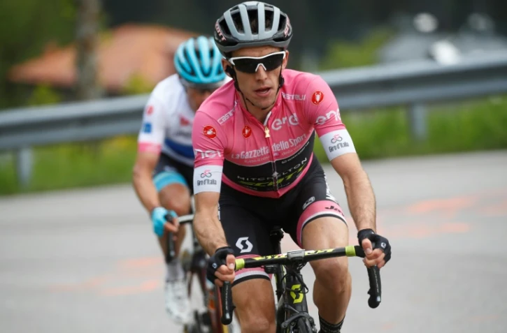 Le Britannique Simon Yates, leader du Giro, lors de la 15e étape qu'il a remportée, le 20 mai 2018 à Sappada