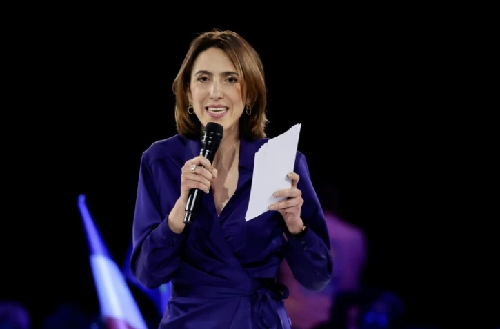 Valérie Hayer, la tête de liste de la majorité présidentielle, en meeting à Aubervilliers, le 1er juin 2024