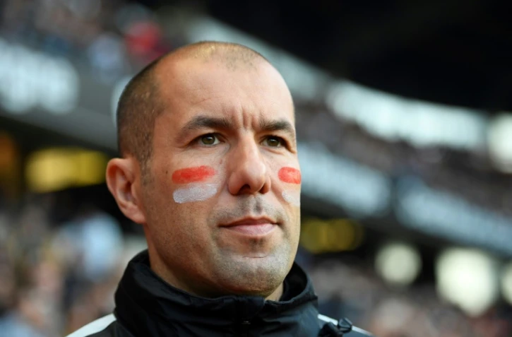 L'entraîneur Leonardo Jardim maquillé aux couleurs de l'AS Monaco, championne de France, le 20 mai 2017 à Rennes