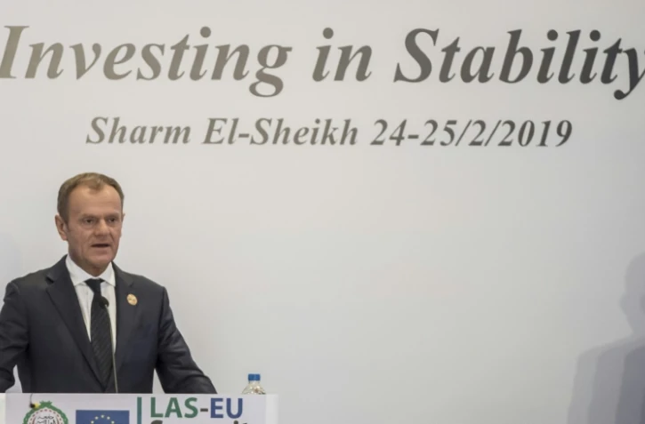 Le président du conseil européen Donald Tusk au sommet UE-Ligue arabe à Charm el-Cheikh (est de l'Egypte), le 25 février 2019