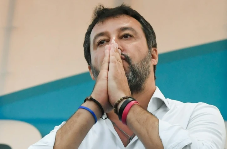 Le leader souverainiste italien Matteo Salvini lors d'un grand rassemblement contre le gouvernement Ă Rome, le 19 octobre 2019