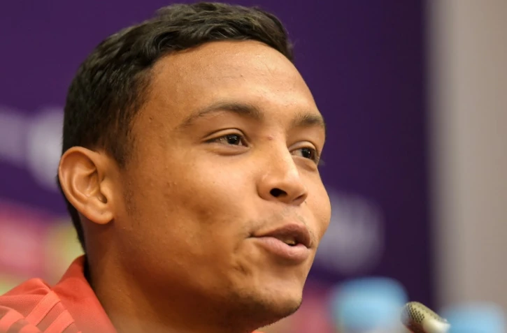 L'attaquant colombien Luis Muriel en conférence de presse, le 17 juin 2018 à Kazan