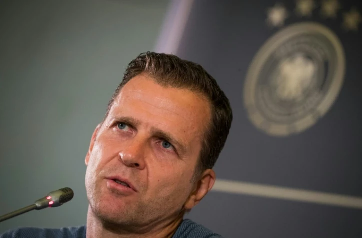 Le manager de l'équipe d'Allemagne Oliver Bierhoff en conférence de presse, le 20 juin 2018 à Sotchi