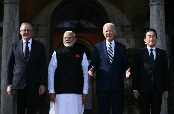 Le président américain Joe Biden (2e d), le Premier ministre australien Anthony Albanese (g), le Premier ministre indien Narendra Modi (2e g) et le Premier ministre japonais Fumio Kishida, à Wilmington, le 21 septembre 2024 dans le Delaware