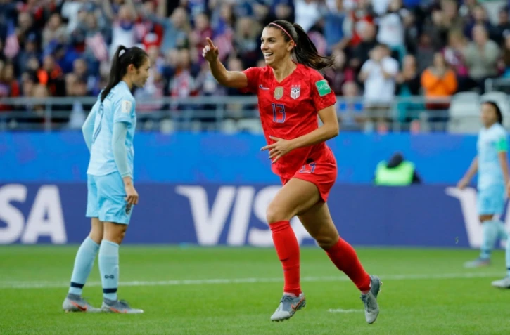 L'attaquante des Etats-Unis Alex Morgan auteure d'un quintuplé lors de la victoire 13-0 sur la Thaïlande à Reims lors du Mondial le 11 juin 2019