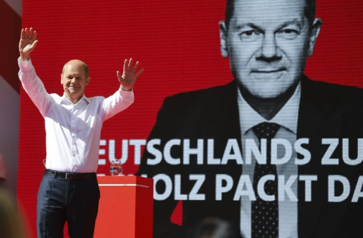 Le ministre allemand des Finances et candidat du parti SPD aux législatives, Olaf Scholz, lors d'un meeting à Munich, le 18 septembre 2021