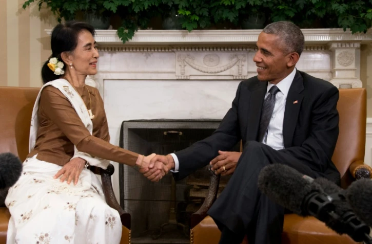 La chef de la diplomatie birmane et icône mondiale de la démocratie, Aung San Suu Kyi, et le président américain, Barack Obama à Washington, le 14 septembre 2016