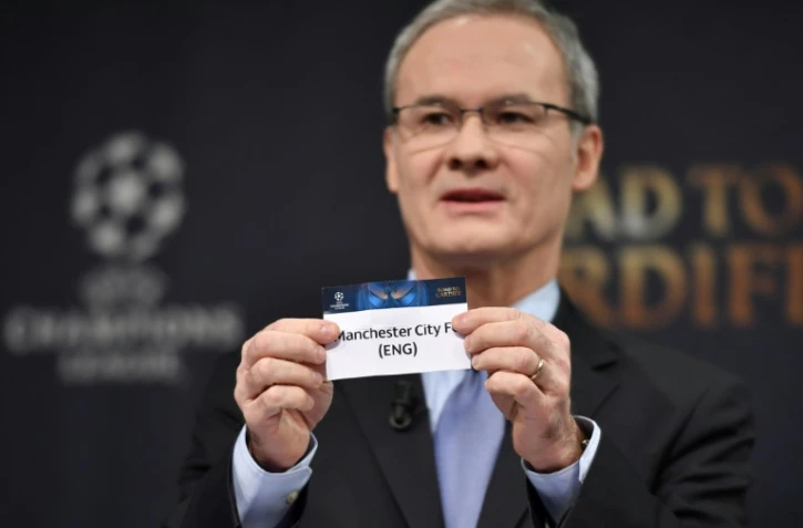 Le secrétaire général adjoint de l'UEFA Giorgio Marchetti lors du tirage au sort des 8e de finale de la Ligue des champions à Nyon, le 12 décembre 2016