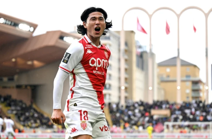 Le Japonais Takumi Minamino, auteur du premier but de Monaco face à Marseille, le 12 avril 2025 au stade Louis-II