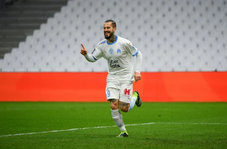 L'attaquant de Marseille Dario Benedetto célèbre un but contre Monaco, le 12 décembre 2020 au stade Vélodrome de Marseille dans le sud-est de la France