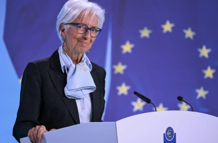 La présidente de la Banque centrale européenne (BCE) Christine Lagarde, lors d'une conférence de presse à Francfort, le 11 avril 2024