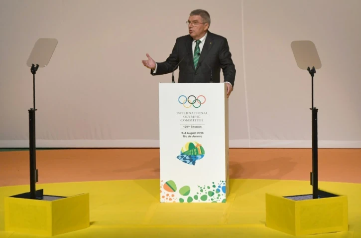 Le président du CIO Thomas Bach lors d'une allocution à l'ouverture de la 129e session du CIO, le 1er août 2016 à Rio de Janeiro