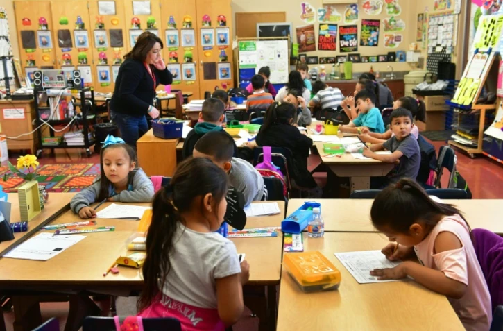 Un quart des élèves de l'école élémentaire Telfair en Californie, sont sans domicile fixe. Photo d'une classe de cette école le 8 février 2019, à Pacoima