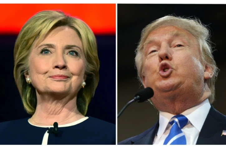 La candidate démocrate à la présidentielle américaine Hillary Clinton (g) à Las Vegas, dans le Nevada, le 13 octobre 2015 et son homologue républicain Donald Trump le 14 octobre 2015 à Richmond, dans le Virginie