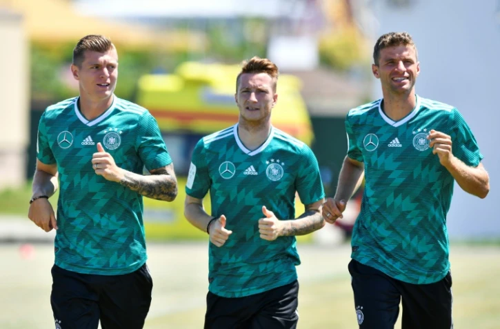 L'attaquant Marco Reus (c) lors d'une séance d'entraînement avec l'équipe d'Allemagne, le 21 juin 2018 à Sotchi