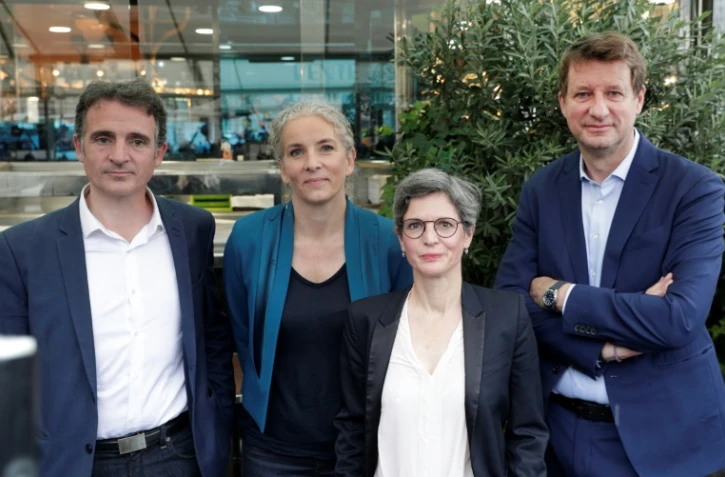 De gauche à droite: Eric Piolle, Delphine Batho, Sandrine Rousseau et Yannick Jadot, à Paris le 12 juillet 2021