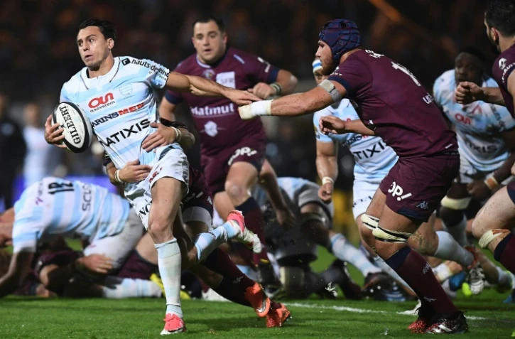 L'Argentin du Racing 92 Juan Imhoff (g) lors du match de Top 14 contre Bordeaux-Bègles, le 6 mai 2017 à Colombes