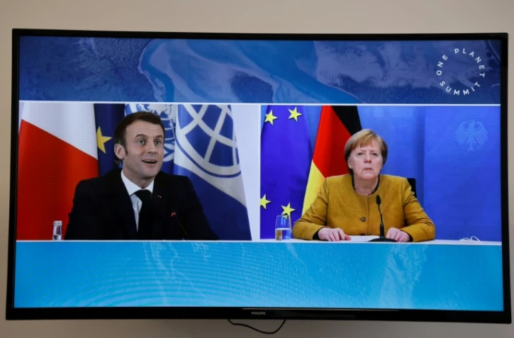 Emmanuel Macron et Angela Merkel pendant le sommet virtuel One Planet Summit, le 11 janvier 2021