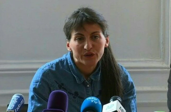 L'athlète française Clémence Calvin lors d'une conférence de presse, le 10 avril 2019 à Paris