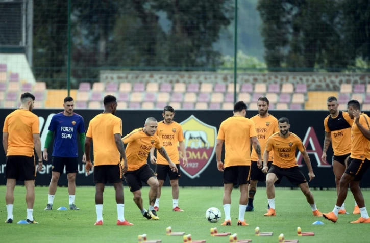 Les joueurs de l'AS Rome à l'entraînement le 1er mai 2018 à Trigoria