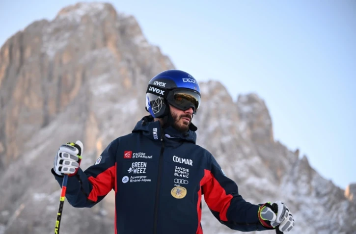 Le Français Cyprien Sarrazin lors de la reconnaissance de la descente de Val Gardena le 21 décembre 2024
