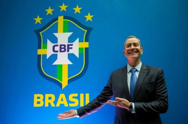 Le président de la Confédération brésilienne de football (CBF), Rogerio Caboclo, lors d'une conférence de presse à Rio de Janeiro, le 9 avril 2019