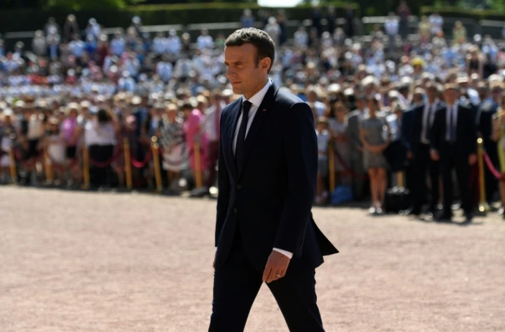 Le président Emmanuel Macron, lors des cérémonies de commémoration du 18 juin 1940, au Mont Valérien de Suresnes, le 18 juin 2017
