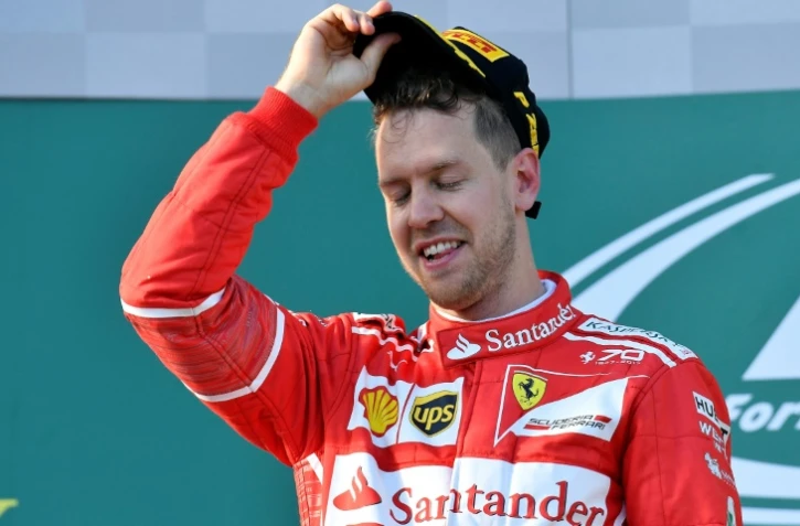 Le pilote allemand Sebastian Vettel (Ferrari), victorieux du GP d'Australie, le 26 mars 2017 Ă Melbourne