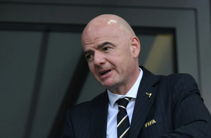 Le président de la Fifa Gianni Infantino attend le coup d'envoi du match face à la Tunisie au Mondial, le 23 juin 2018 à Moscou