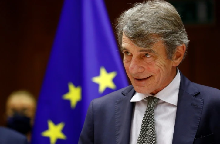 Le président du parlement européen David Sassoli annonçant le prix Sakharov à Bruxelles le 22 octobre 2020