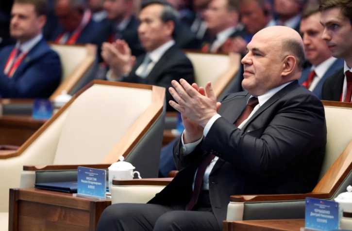 Le Premier ministre russe Mikhaïl Michoustine participe à un forum économique Russie-Chine, le 23 mai 2023 à Shanghai