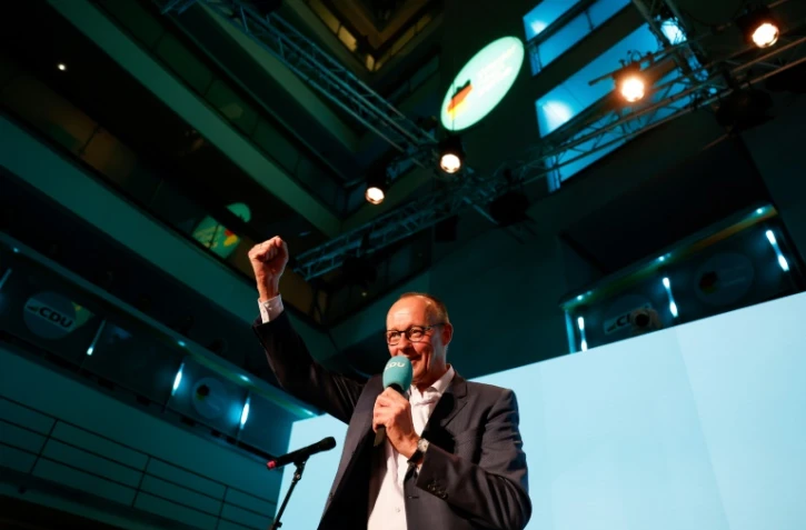 Le chef de la CDU Friedrich Merz pendant la soirée électorale à Berlin, le 23 février 2025