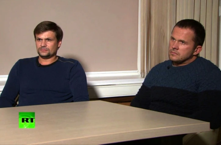 Capture d'écran réalisée le 13 septembre 2018 d'une interview télévisée d'Alexandre Petrov et Rouslan Bochirov sur Russia Today (RT)