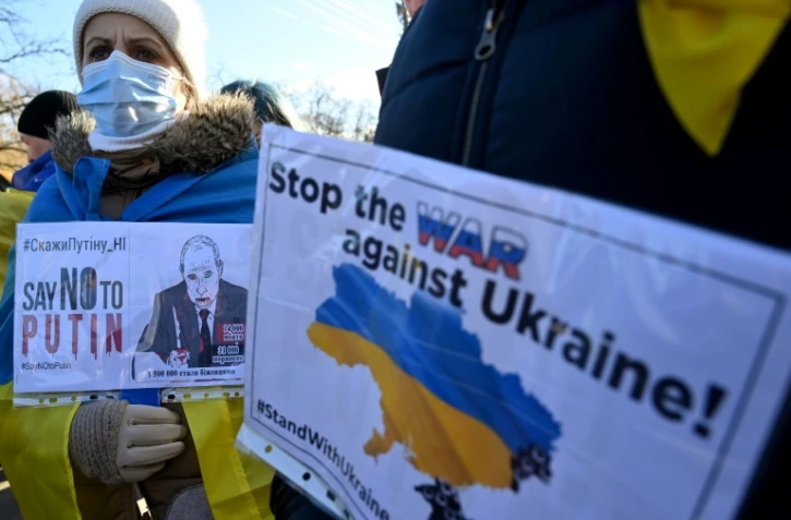 Marche d'unité à Kiev contre l'invasion russe, le 12 février 2022