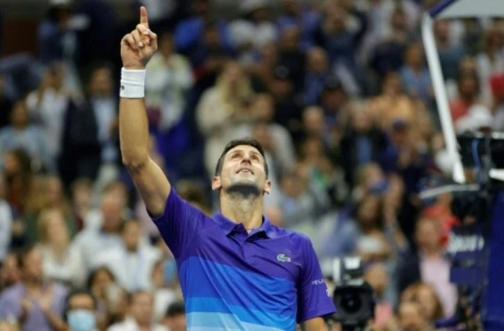 Le Serbe Novak Djokovic, après sa victoire en demi-finale de l'US Open contre l'Allemand Alexander Zverev, le 10 septembre 2021 à New York
