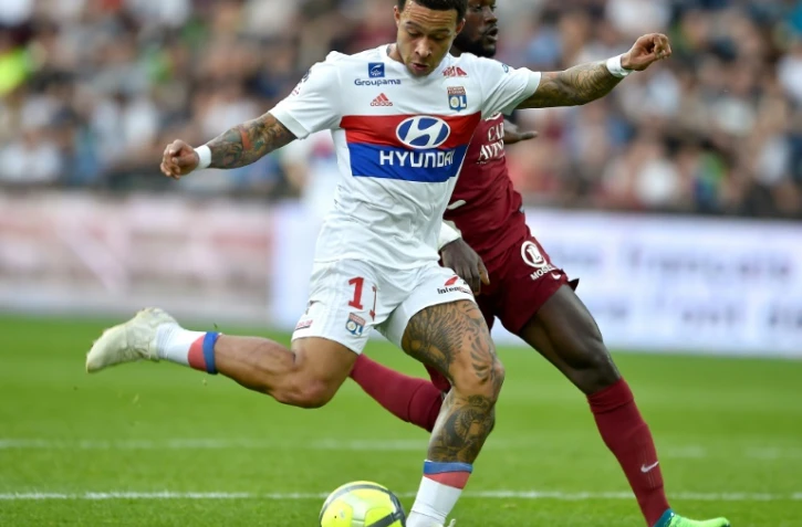 L'attaquant de Lyon Memphis Depay contre Metz en championnat, le 8 avril 2018 à Metz 