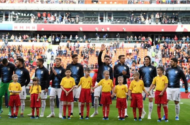 L'équipe d'Uruguay avant le match contre l'Egypte au Mondial le 15 juin 2018 à Ekaterinbourg