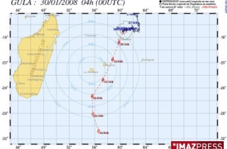 Mercredi 30 janvier 2008 - 4 heures

Prévision de trajectoire pour Gula (Météo France)